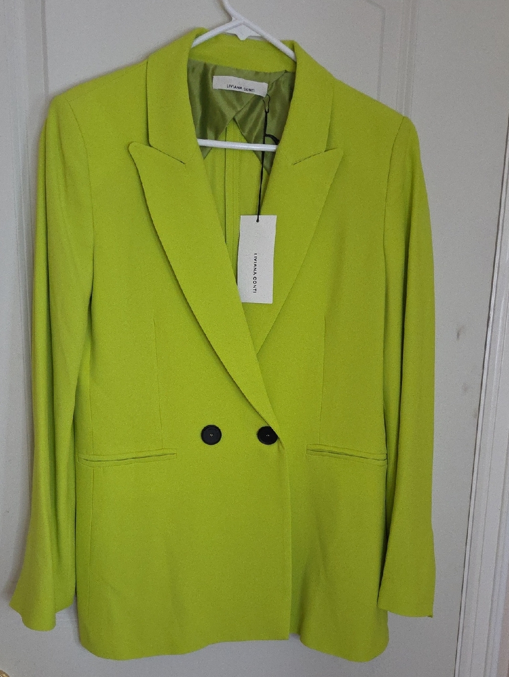 Liviana Conti Lime Double-Breasted Blazer Size Italian 42